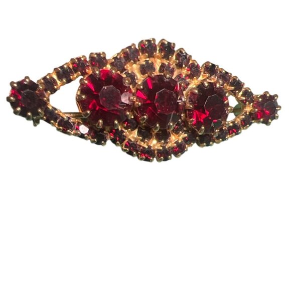 Vtg 10K Gold 6.56g Garnet Glass Brooch '40s Bar Pin Red Rhinestone Unmarked MCM - Picture 3 of 16